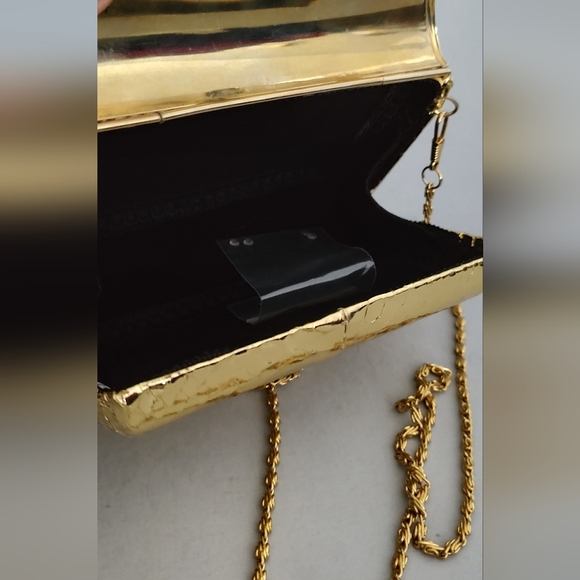 Vintage Metal Purse 6" x 4 " with Faux Diamond Rhinestones Long Chain Color gold - Picture 7 of 16
